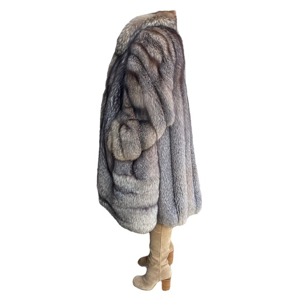 Women’s XL 2XL Sterling Crystal Fox Swing Coat Stroller Cutaway Hem Real Fur - Picture 6 of 14